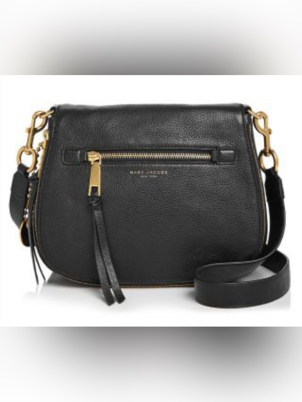 Marc Jacobs Black Leather Recruit Saddle Crossbody with Gold Hardware